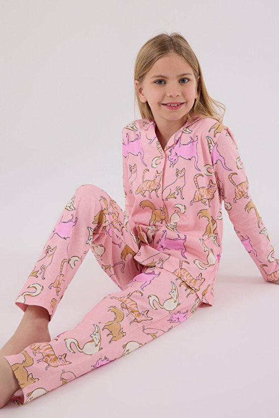Roly Poly Kız Çocuk Gömlek Pijama Takımı RP3711-G.A.PMB Roly Poly Kız Çocuk Gömlek Pijama Takımı RP3711-G.A.PMB