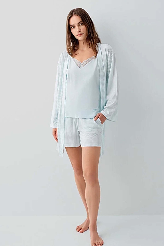 Pierre Cardin Kadın 3'lü Pijama Takımı PC9203 S A MVI Açık mavi Pierre Cardin Kadın 3'lü Pijama Takımı PC9203 S A MVI Açık mavi