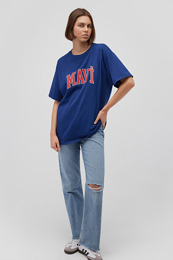 Mavi Bisiklet Yaka Oversize Kısa Kollu Kadın Tişört M1600843 82625 Koyu lacivert Mavi Bisiklet Yaka Oversize Kısa Kollu Kadın Tişört M1600843 82625 Koyu lacivert