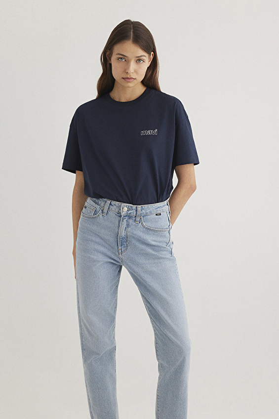 Mavi Bisiklet Yaka Loose Fit Kısa Kollu Kadın Tişört M1611309 70490 Lacivert Mavi Bisiklet Yaka Loose Fit Kısa Kollu Kadın Tişört M1611309 70490 Lacivert