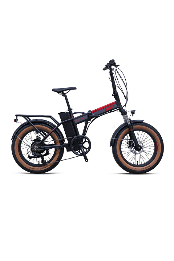 Loop Elektrikli Bisiklet DISCOVERY - 20J - Katlanır ( FAT Bike) - 7 Vites - Elektrikli - Mat Siyah-Kırmızı/Füme