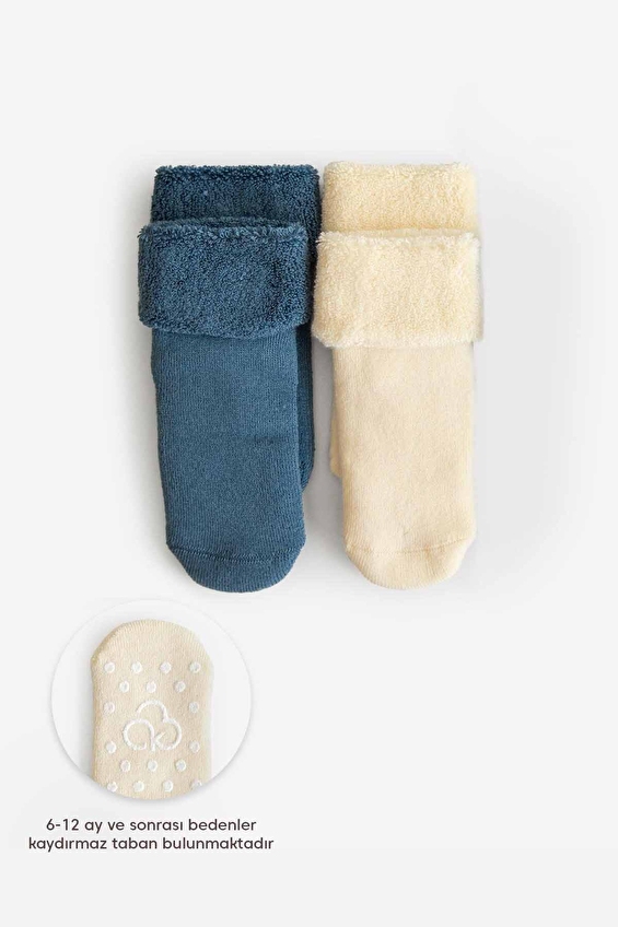 Kitikate Bebek Organik Basic 2'li Havlu Çorap S60959 Mavi Kitikate Bebek Organik Basic 2'li Havlu Çorap S60959 Mavi