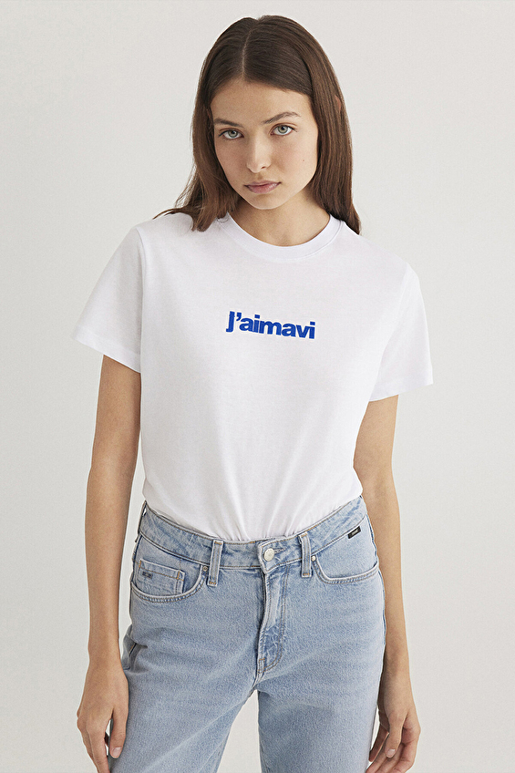 Mavi Bisiklet Yaka Kısa Kollu Kadın Tişört M1612242 620 Beyaz Mavi Bisiklet Yaka Kısa Kollu Kadın Tişört M1612242 620 Beyaz