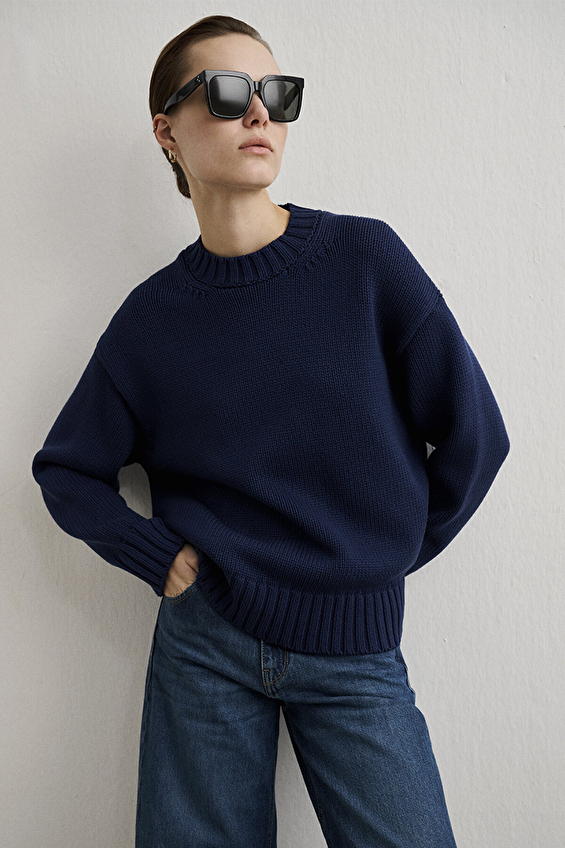 Mavi Bisiklet Yaka Uzun Kollu Oversize Kadın Kazak M1710516 84371 Lacivert Mavi Bisiklet Yaka Uzun Kollu Oversize Kadın Kazak M1710516 84371 Lacivert