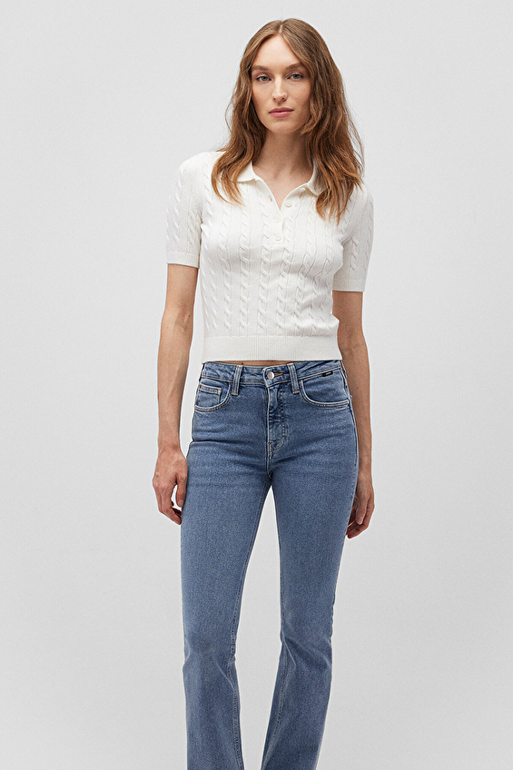 Mavi Polo Yaka Kadın Kazak M1710328 70057 Beyaz Mavi Polo Yaka Kadın Kazak M1710328 70057 Beyaz