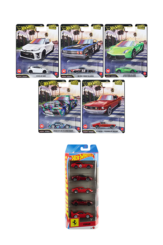 Hot Wheels Premium GJT68 5'li Set+Ferrari JLN12 5'li Paket