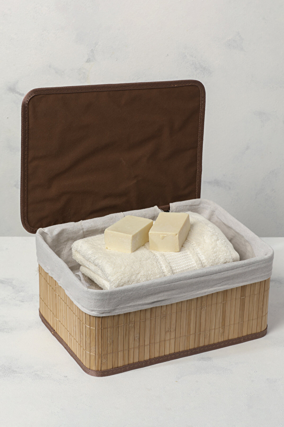 Hometime Bambu Kapaklı Sepet 36x26 cm Natürel