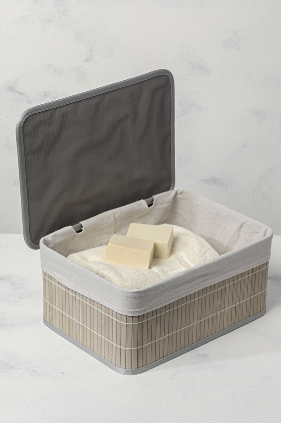 Hometime Kapaklı Bambu Sepet 36x26cm Gri