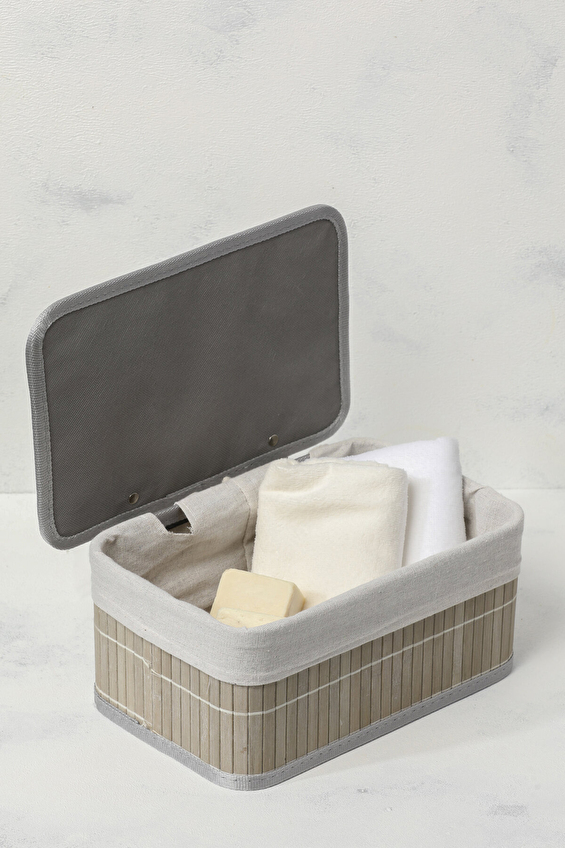 Hometime Kapaklı Bambu Sepet 28x18 cm Gri