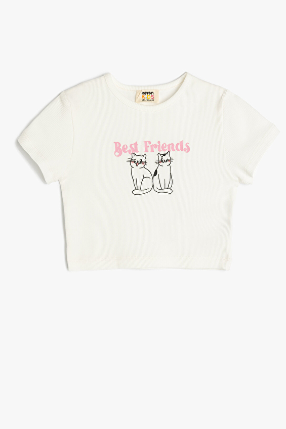Koton Kız Çocuk Tişört 5SKG10094AK Ekru Koton Kız Çocuk Tişört 5SKG10094AK Ekru