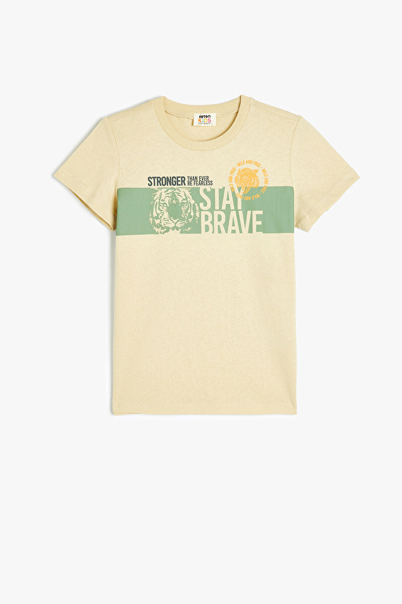 Koton Regular Fit Bisiklet Yaka Erkek Çocuk Tişört 5SKB10126TK Bej Koton Regular Fit Bisiklet Yaka Erkek Çocuk Tişört 5SKB10126TK Bej