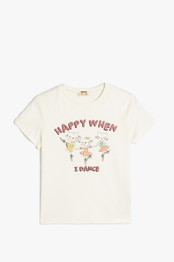 Koton Kız Çocuk Tişört 5SKG10023AK Ekru Koton Kız Çocuk Tişört 5SKG10023AK Ekru