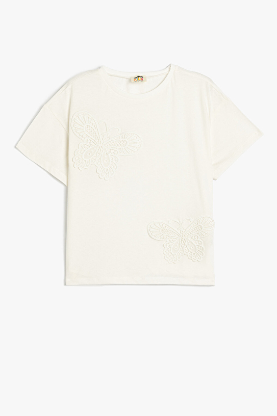 Koton Relax Fit Bisiklet Yaka Kız Çocuk Tişört 5SKG10090AK Ekru Koton Relax Fit Bisiklet Yaka Kız Çocuk Tişört 5SKG10090AK Ekru