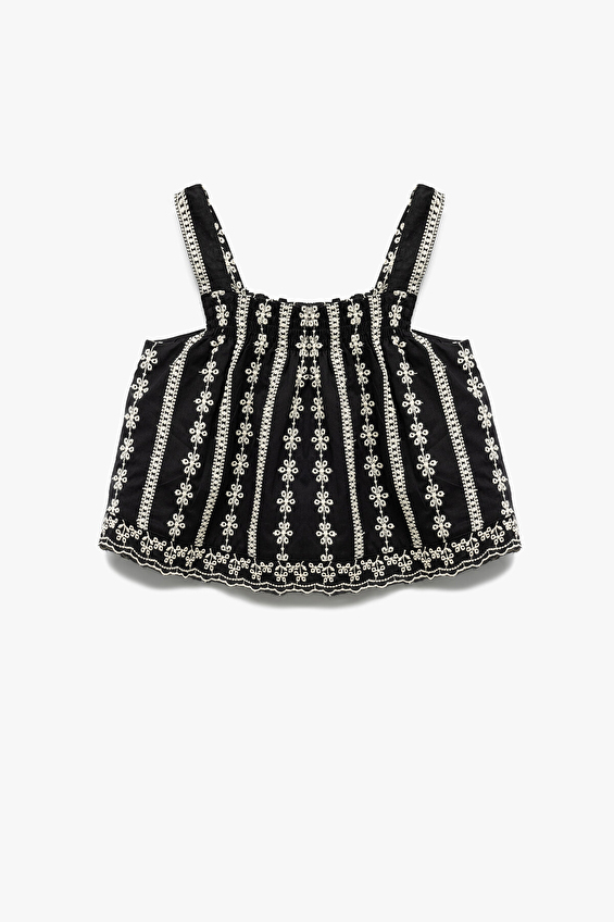 Koton Regular Fit Kare Yaka Kız Çocuk Bluz 5SKG60058AW Siyah Koton Regular Fit Kare Yaka Kız Çocuk Bluz 5SKG60058AW Siyah