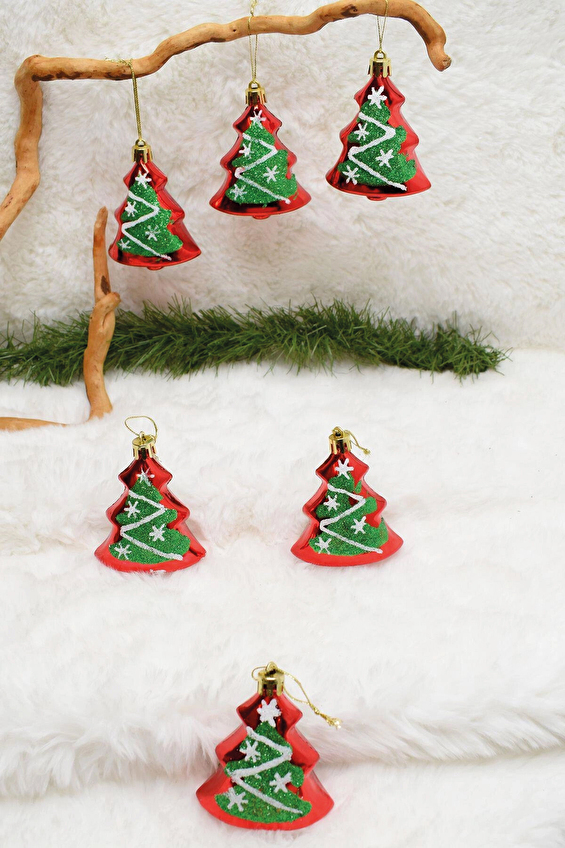 Assersan Waldern 6'lı Çam Ağacı Süs Kırmızı-Yeşil