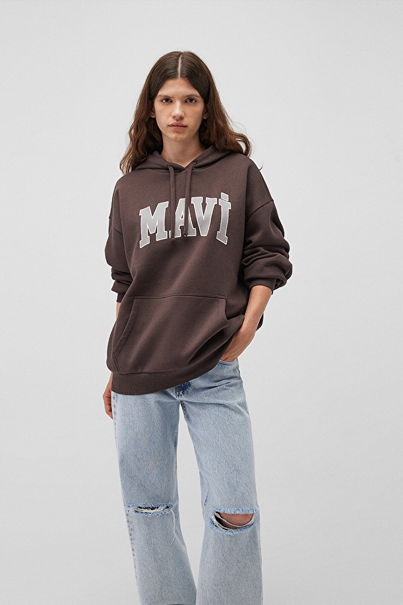 Mavi Uzun Kollu Oversize Kadın Sweatshirt M1600361 70222 Kahve Mavi Uzun Kollu Oversize Kadın Sweatshirt M1600361 70222 Kahve