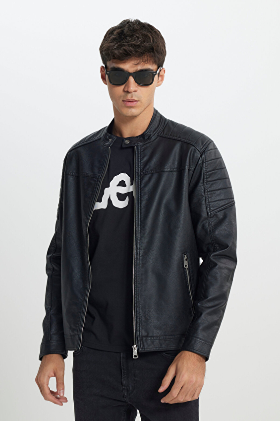 Lee Regular Fit Fermuarlı Erkek Deri Ceket L242469001 Siyah Lee Regular Fit Fermuarlı Erkek Deri Ceket L242469001 Siyah