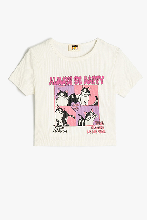 Koton Kız Çocuk Tişört 5SKG10235AK Ekru Koton Kız Çocuk Tişört 5SKG10235AK Ekru