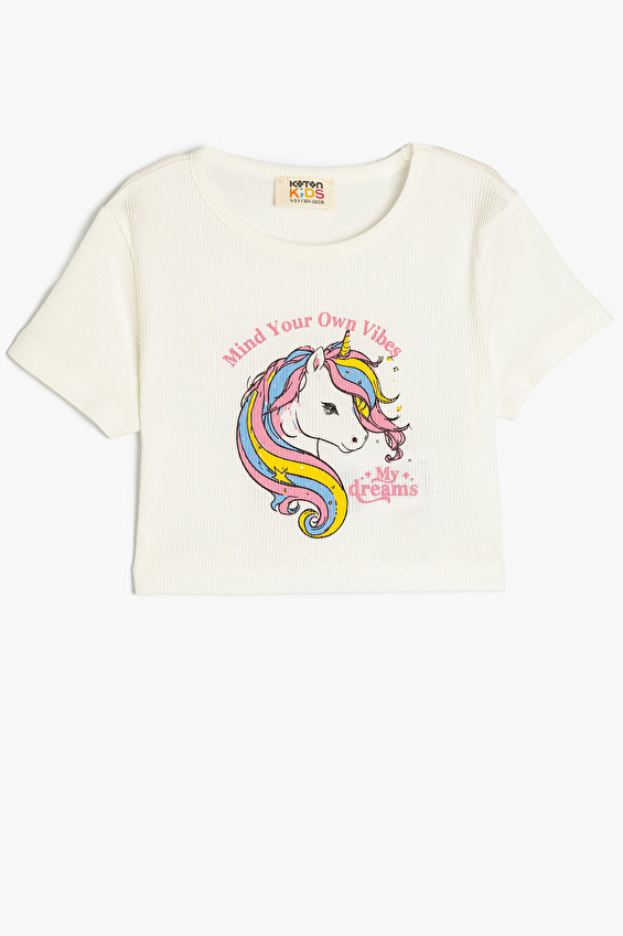 Koton Kız Çocuk Tişört 5SKG10248AK Ekru Koton Kız Çocuk Tişört 5SKG10248AK Ekru