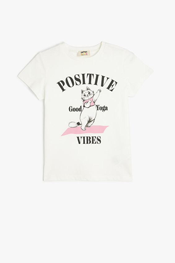 Koton Kız Çocuk Tişört 5SKG10255AK Ekru Koton Kız Çocuk Tişört 5SKG10255AK Ekru