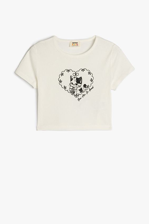 Koton Kız Çocuk Tişört 5SKG10274AK Ekru Koton Kız Çocuk Tişört 5SKG10274AK Ekru