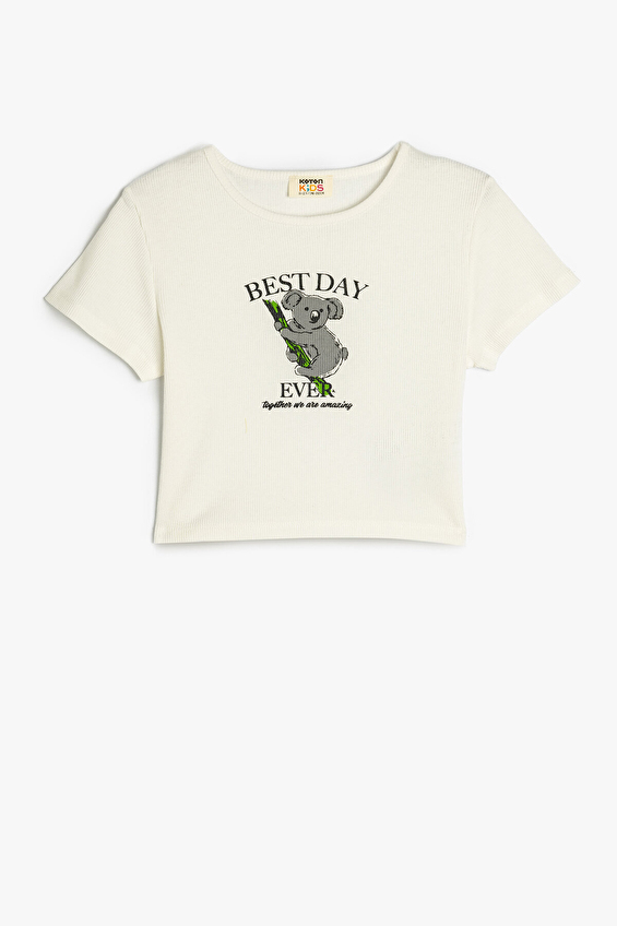Koton Kız Çocuk Tişört 5SKG10276AK Ekru Koton Kız Çocuk Tişört 5SKG10276AK Ekru