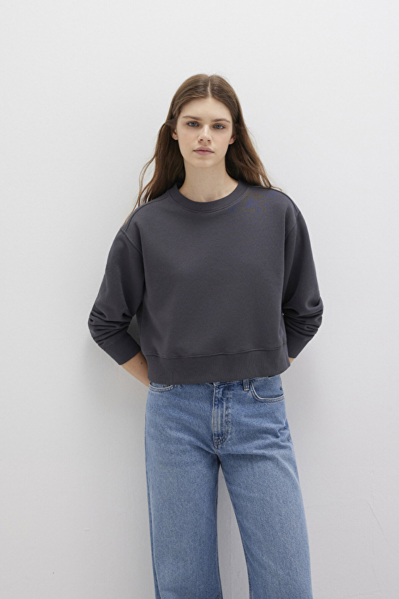 Mavi Uzun Kollu Loose Fit Kadın Sweatshirt M1S10387 83620 Gri Mavi Uzun Kollu Loose Fit Kadın Sweatshirt M1S10387 83620 Gri