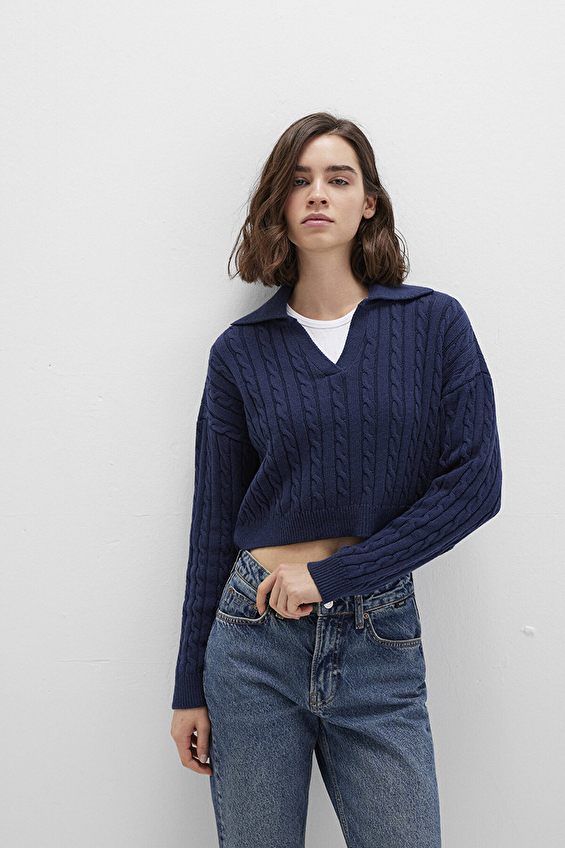 Mavi Uzun Kollu Loose Fit Kadın Kazak M1710717 70497 Lacivert Mavi Uzun Kollu Loose Fit Kadın Kazak M1710717 70497 Lacivert