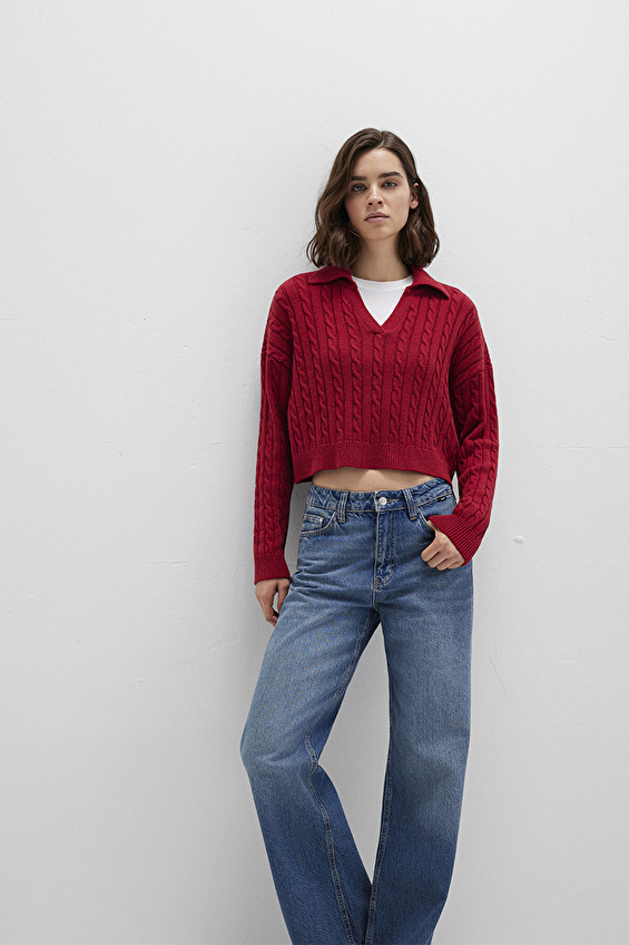 Mavi Uzun Kollu Loose Fit Kadın Kazak M1710717 70391 Kırmızı Mavi Uzun Kollu Loose Fit Kadın Kazak M1710717 70391 Kırmızı