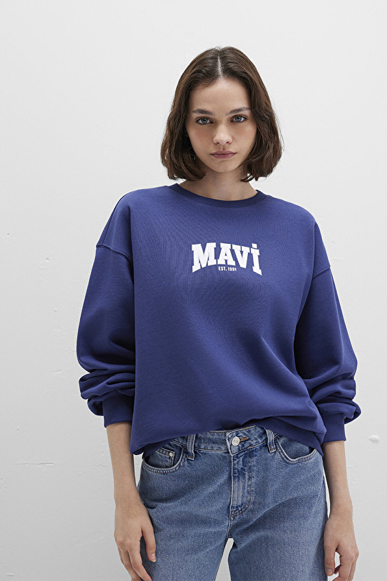 Mavi Uzun Kollu Loose Fit Kadın Sweatshirt M1S10372 70498 Lacivert Mavi Uzun Kollu Loose Fit Kadın Sweatshirt M1S10372 70498 Lacivert