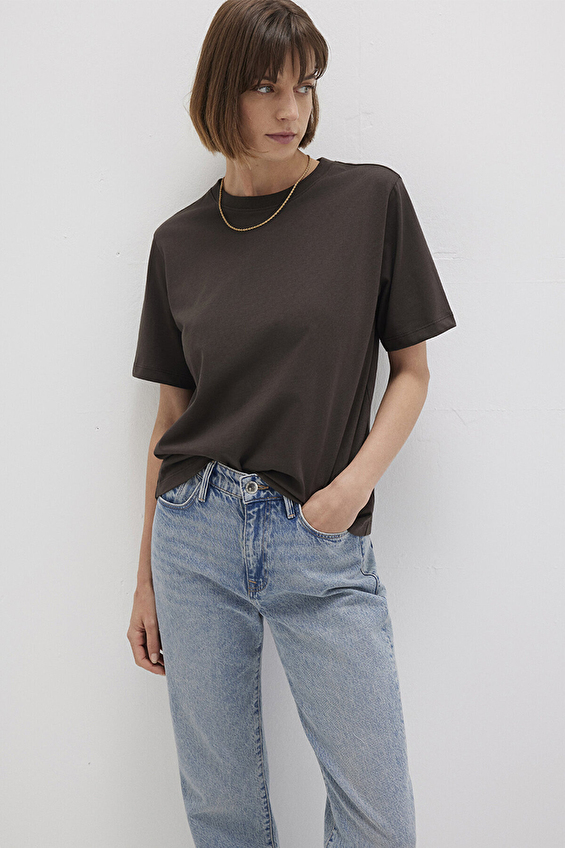 Mavi Kısa Kollu Kadın Tişört M1600965 90707 Kahverengi Mavi Kısa Kollu Kadın Tişört M1600965 90707 Kahverengi