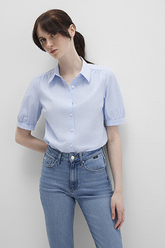 Mavi Kısa Kollu Kadın Gömlek M1210060 90700 Mavi Mavi Kısa Kollu Kadın Gömlek M1210060 90700 Mavi