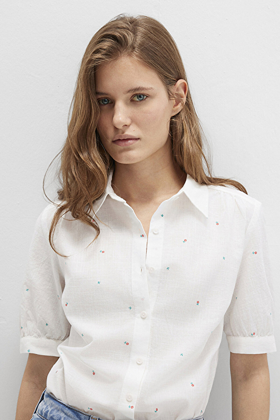 Mavi Kısa Kollu Kadın Gömlek M1210060 90701 Beyaz Mavi Kısa Kollu Kadın Gömlek M1210060 90701 Beyaz