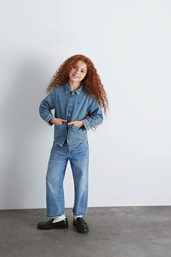 Mavi Kız Çocuk Kot Gömlek M7210002-90880 Mavi Kız Çocuk Kot Gömlek M7210002-90880