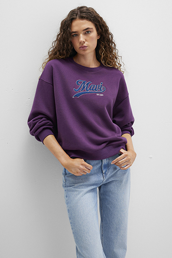 Mavi Uzun Kollu Loose Fit Kadın Sweatshirt M1S10419 70679 Mor Mavi Uzun Kollu Loose Fit Kadın Sweatshirt M1S10419 70679 Mor