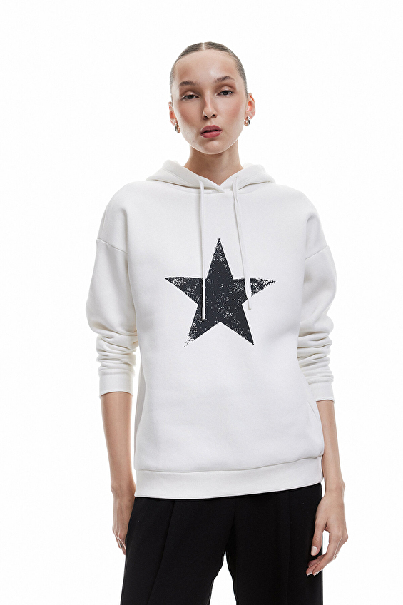 Koton Kadın Sweatshirt 6WAL10134IK Ekru Koton Kadın Sweatshirt 6WAL10134IK Ekru