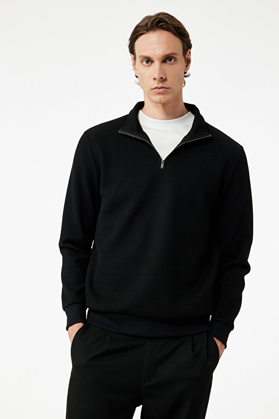 Koton Regular Fit Fermuarlı Erkek Sweatshirt 6WAM70022MK Siyah Koton Regular Fit Fermuarlı Erkek Sweatshirt 6WAM70022MK Siyah