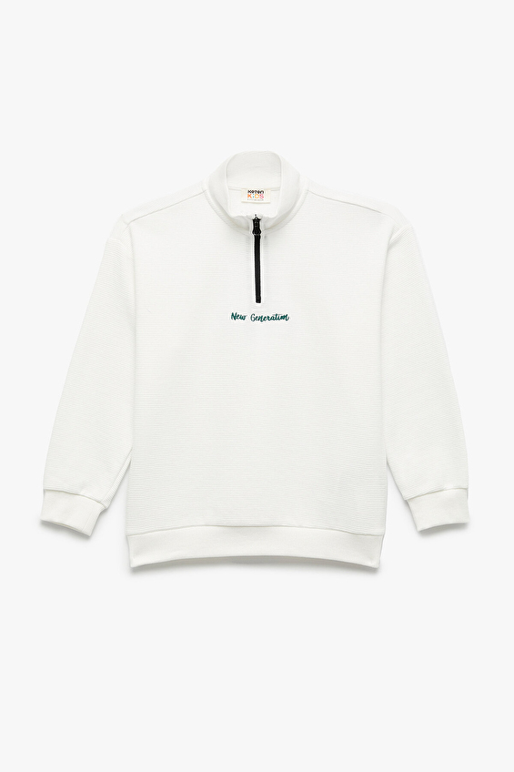 Koton Dik Yaka Uzun Kol Oversize Erkek Çocuk Sweatshirt 6WKB10187TK Ekru Koton Dik Yaka Uzun Kol Oversize Erkek Çocuk Sweatshirt 6WKB10187TK Ekru