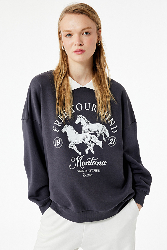 Koton Kadın Sweatshirt 6WAL10157IK Gri Koton Kadın Sweatshirt 6WAL10157IK Gri