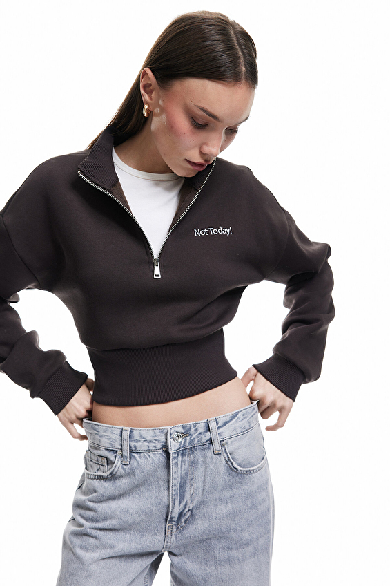 Koton Kadın Sweatshirt 6WAL10201IK Kahverengi Koton Kadın Sweatshirt 6WAL10201IK Kahverengi