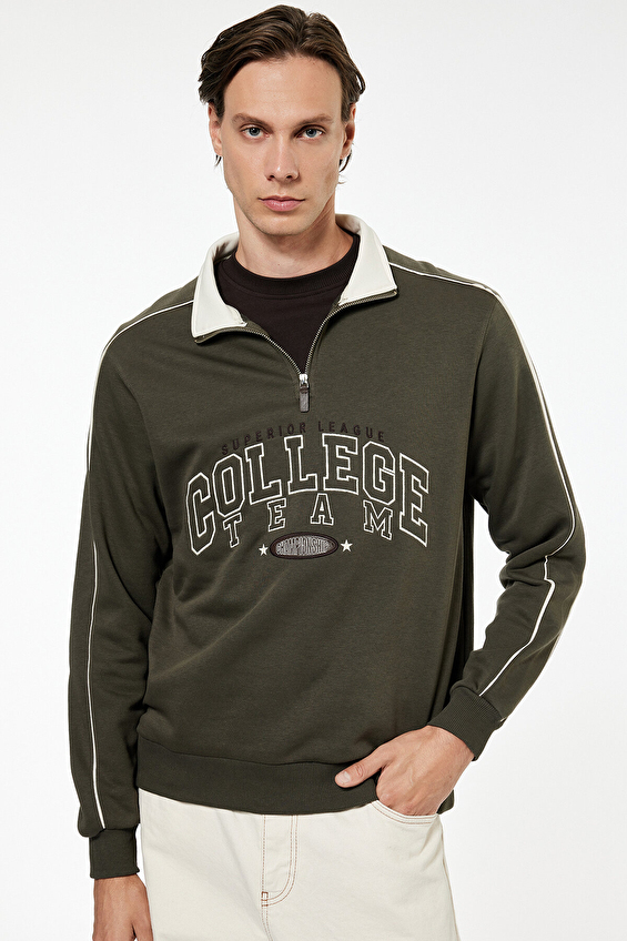 Koton Erkek Sweatshirt 6WAM70052MK Haki Koton Erkek Sweatshirt 6WAM70052MK Haki