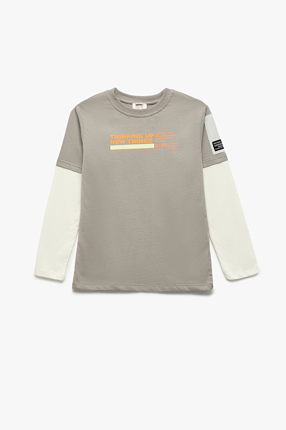 Koton Bisiklet Yaka Uzun Kol Oversize Erkek Çocuk Tişört 6WKB10235TK Gri Koton Bisiklet Yaka Uzun Kol Oversize Erkek Çocuk Tişört 6WKB10235TK Gri