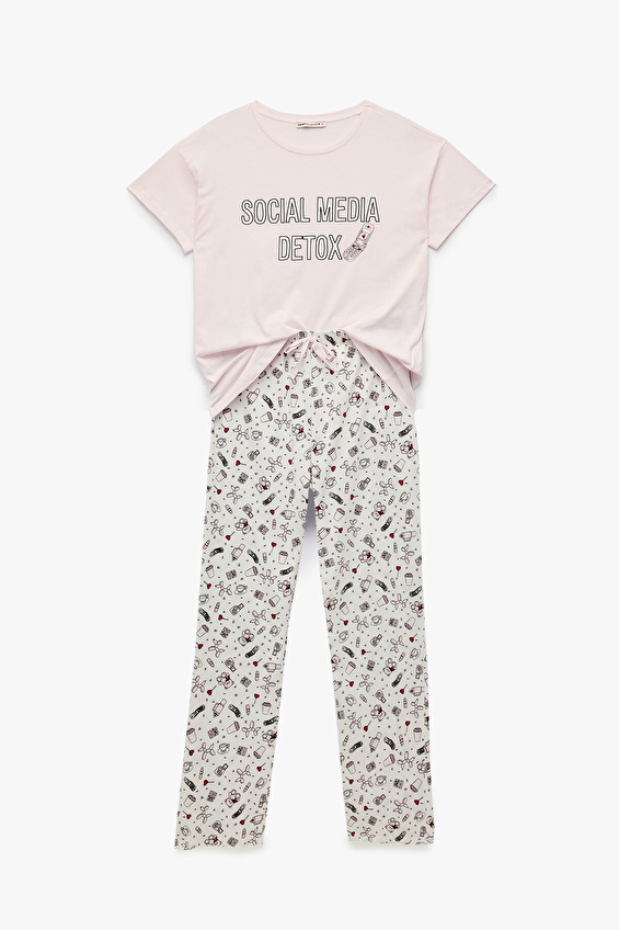Koton Kadın Pijama Takımı 6WLK40145MK BYZ Beyaz Koton Kadın Pijama Takımı 6WLK40145MK BYZ Beyaz