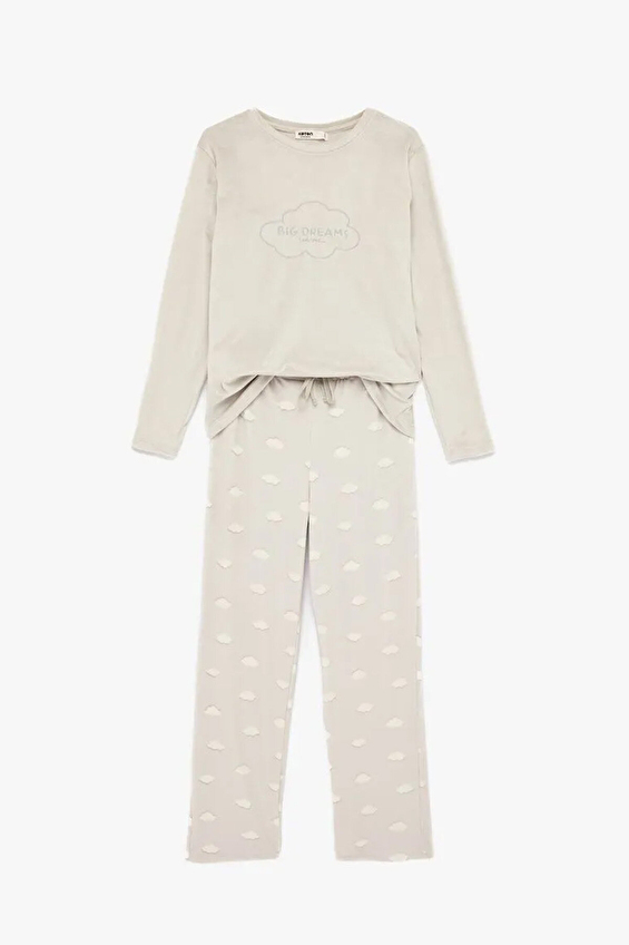 Koton Kadın Pijama Takımı 6WLK40080MK Gri Koton Kadın Pijama Takımı 6WLK40080MK Gri