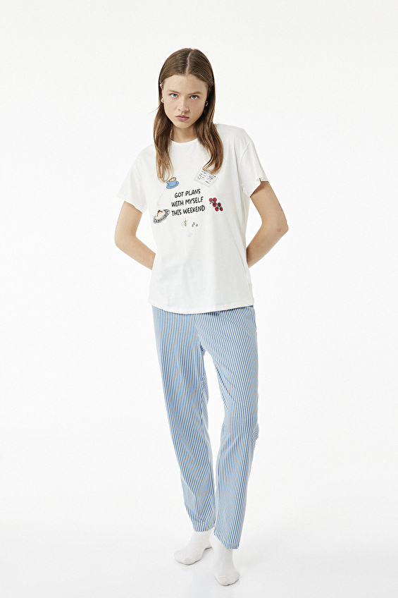 Koton Kadın Pijama Takımı 6WLK40146MK Mavi Koton Kadın Pijama Takımı 6WLK40146MK Mavi