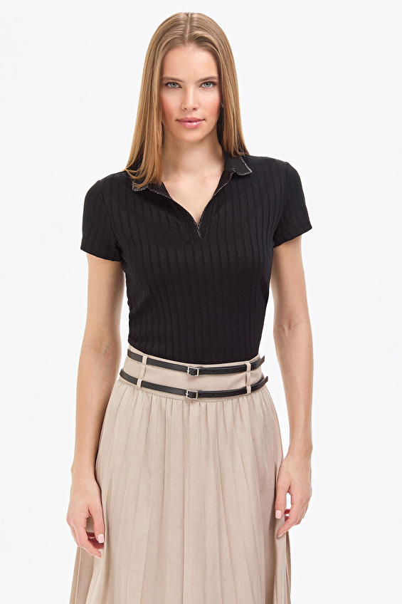 Pierre Cardin Slim Fit Polo Yaka Kısa Kollu Kadın Tişört 9629 VR046 Siyah Pierre Cardin Slim Fit Polo Yaka Kısa Kollu Kadın Tişört 9629 VR046 Siyah