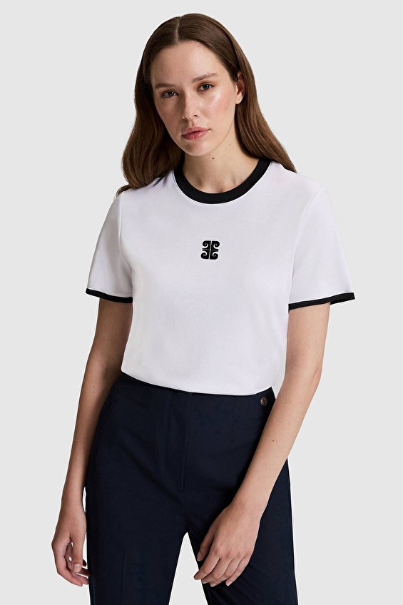 Pierre Cardin Regular Fit Bisiklet Yaka Kısa Kol Kadın Tişört 10041 VR013 Beyaz