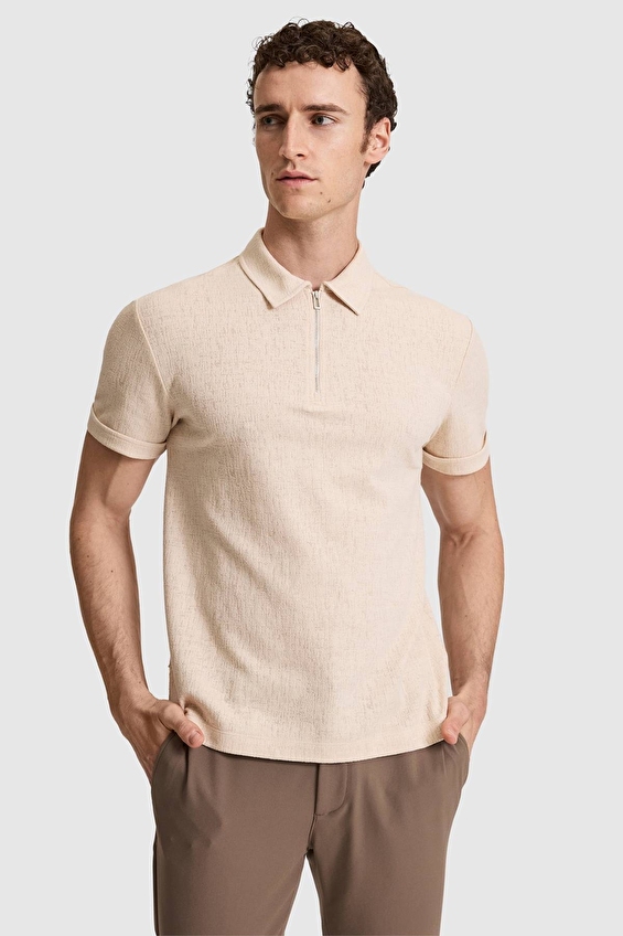 Pierre Cardin Slim Fit Erkek Tişört PU 9004 Koyu bej