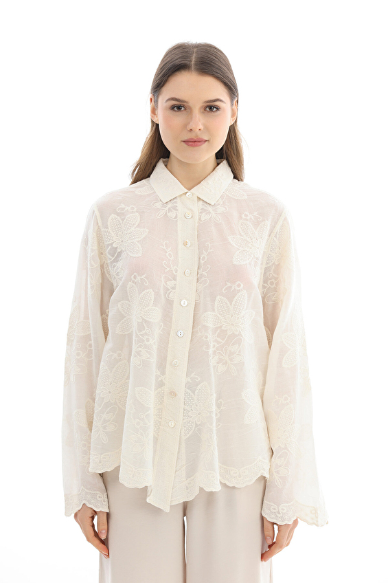 Robin Kadın Gömlek M38861 Krem Robin Kadın Gömlek M38861 Krem