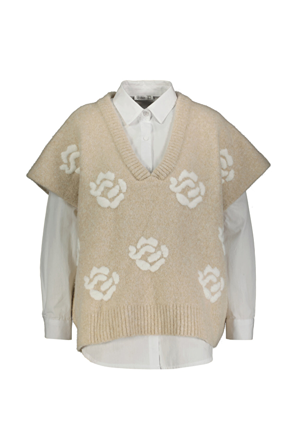 Robin Kadın Gömlek Süveter T95052 Bej Robin Kadın Gömlek Süveter T95052 Bej